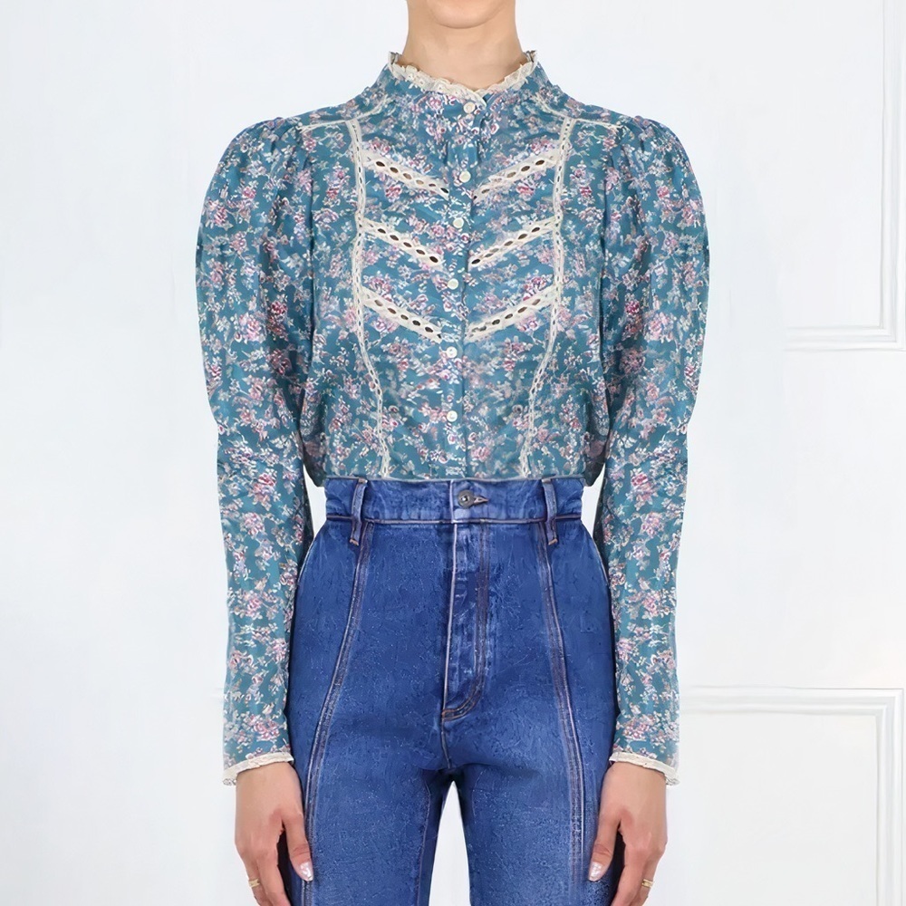 NWOT Isabel Marant Etoile Lace-Trimmed Long Sleeve Reafi Top